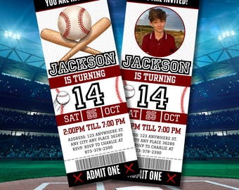Baseball Ticket Birthday Invitation With Photo, Sports Ticket Style Party, Sports Birthday Party Invite, Ticket Style, Canva Editable