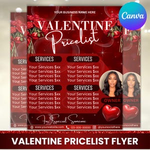 Valentine Price List Template, Price List Flyer, Beauty Salon Services Pricelist, Hair Wig Braids Lashes Makeup Pricelist, Canva Editable