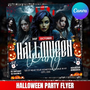 Halloween-Party-Flyer, Halloween-Nachtparty-Flyer, gruseliges Club-Event, Social Media, Party-Flyer, Halloween-Party-Einladung, Canva Editierbar