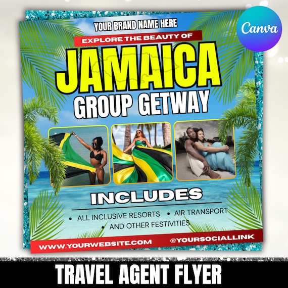 Travel Agent Flyer, Travel Agency, Business Flyer, Vacations Flyer, JAMAICA, DIY Digital Travel Flyer, Social Media Flyer, Canva Editable