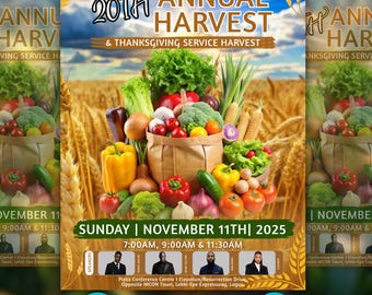 Thanksgiving Harvest Flyer, Annual Church Event Flyer, Thanksgiving Service Invitation Flyer, Worship Template, Guest Speaker,Canva Editable