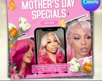 Mothers Day Booking Flyer, May Booking Flyer, May Books Open, May Appointment Flyer, Hair Braids Wig Nails Lashes Flyer, Canva Editable