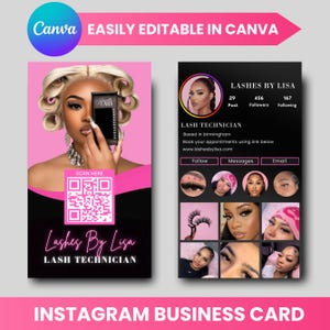 Cartão de visita do Instagram, design de modelo de cartão de visita, modelo de cartão de visita, artista de beleza, tranças, cabelos, unhas, cílios, QR, Canva editável