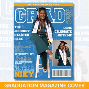 Graduation Magazine Cover, Graduation Booklet, Graduation Flyer, Graduation Invitation, Class of 2026, Grad Party Flyers, Canva Editable