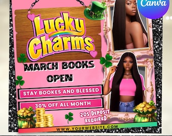 March Booking Flyer, St. Patrick Day Flyer, March Madness Flyer, March Book Now, March Hair, March Braids Lashes Nails Flyer, Canva Editable