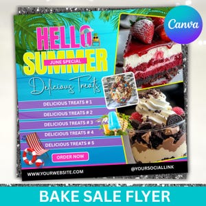 Bakery Flyer, Summer Bake Sale Flyer, July Bakery Flyer, June Bakery Flyer, Bake Sale Flyer, Sweet Treats Flyer, Cake Pastry, Canva Editable