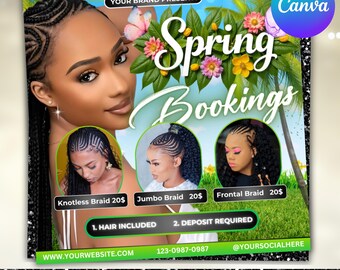 Prospectus de réservation pour les vacances de printemps, Prospectus de réservation de printemps, Prospectus de promotions pour les vacances de printemps, Prospectus spécial printemps, Tresses de maquillage pour les ongles et les cils, Toile modifiable