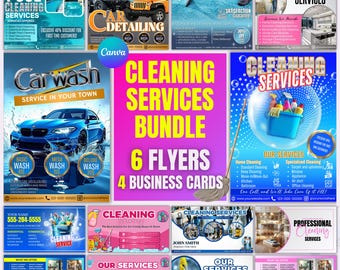 Cleaning Services Bundle, Cleaning Services Flyers and Business Cards, Professional Cleaners, Home & Kitchen Office Cleaning, Canva Editable
