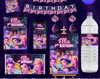 KPOP Demon Hunters Mega Bundle, 22 Demon Hunters Birthday Party Items, KPOP Demon Hunters, Anime Birthday, Party Favors, Canva Editable