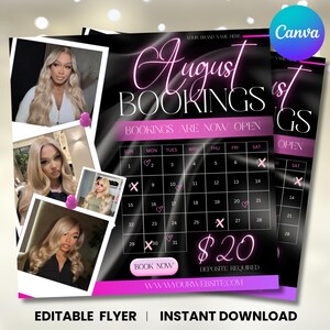 August Booking Flyer, August Calendar Flyer, Back To School Flyer, Back to school Sale Flyer, Hair Braids Lash Wig Flyer, August Appointment Flyer, Back To School Flyer, Booking Flyer, Back To School Hair Wig Lash Nail Flyer, Back 2 School Flyer, Lashes Nail Wigs Locs Flyer, Braids Sale Flyer, Hair Lashes Nail Wigs Locs Flyer, DIY Template Design, Lashes, Hair Flyer, Braids Special Flyer Template, Social Media, Beauty Business, Beauty Salon Flyer, August Book Now, Books Open, Canva Editable