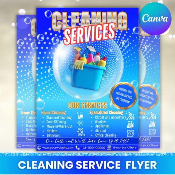 Cleaning Service Flyer, Cleaning Flyer Template, Maid Service Flyer, Professional Cleaner, Home & Kitchen Office Cleaning, Canva Editable