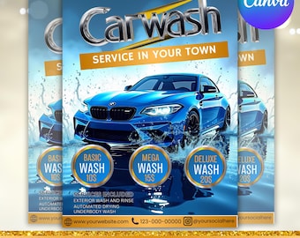 Car Wash Flyer, Car Cleaning Flyer, Automotive Services Flyer, Car Detailing Flyer, Premade Business Flyer, Social Media, Canva Editable