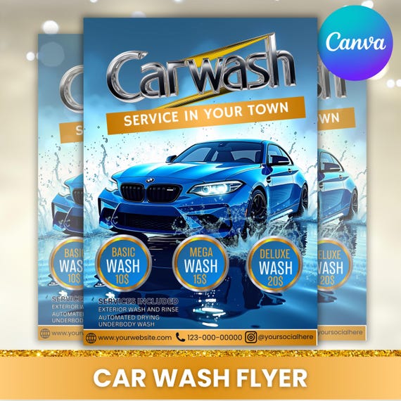 Car Wash Flyer, Car Cleaning Flyer, Automotive Services Flyer, Car Detailing Flyer, Premade Business Flyer, Social Media, Canva Editable
