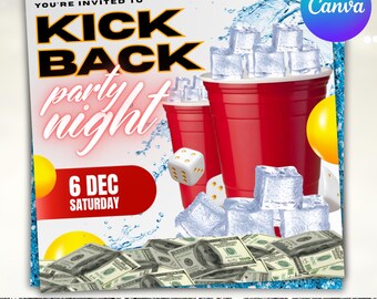 Kickback Party Flyer: Club DJ Event, Social Media Invite (Canva Editable, Instant Download)
