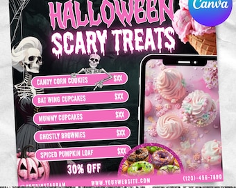 Halloween Bake Sale Flyer, October Sweet Treats Flyer, Bakery Flyer, Dessert Flyer, Cake Pastry Flyer, Bakery Shop Template, Canva Editable