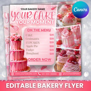 Bäckerei Flyer, Kuchen Flyer, Flyer für süße Leckereien, Flyer für süße Angebote, Gebäck Flyer, Bake Shop Flyer, Bake Sale Flyer, Dessert Fly, Canva Editierbar