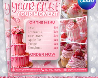 Backverkauf-Flyer, Bäckerei-Flyer, Bake-Shop-Flyer, Flyer für süße Leckereien, Flyer für Kuchengebäck, Flyer für süße Angebote, Dessert-Flyer, Canva editierbar
