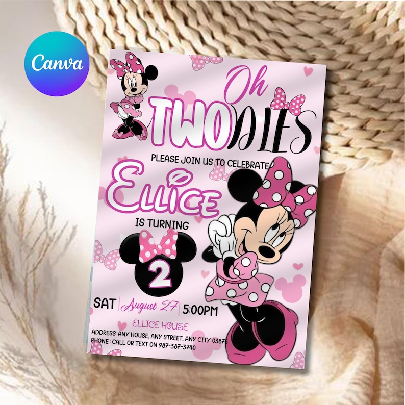 Oh TWOdles Birthday Invitation, Minnie Mouse 2nd Birthday Invitation, Oh Twodles Invitiation, Mickey Birthday Invite, Editable Oh TWOdles Birthday Invitation, Oh Twodles Invitation, Mickey Birthday Invite, Minnie Mouse 2nd Birthday Invitation, Digital 2nd Birthday Cute Mouse Second Birthday Invite Oh Twodles Invitation Boho Minnie Invite, Mickey Mouse Invitations, Mouse Editable Invitation, Mickey Twodles invite, Birthday Invitation, Birthday Party Invitation, Canva Template