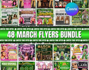 Bundel boekingsflyers maart, St. Patricks Day-flyer, March Madness-flyer, maart Boek nu, maart Hair Braids Lash Nail Flyer, bewerkbaar op canvas