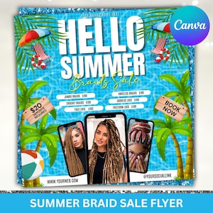 Summer Braids Sale Flyer, July Booking Flyer, June Booking Flyer, Summer Sale Flyer, Braid Prices Flyer, Braids Sale Flyer, Canva Editable
