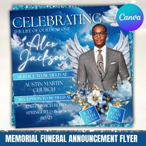 Memorial Funeral Announcement Flyer, Funeral Announcement Template, Funeral Memorial Announcement Flyer, Rest In Peace Flyer, Canva Editable