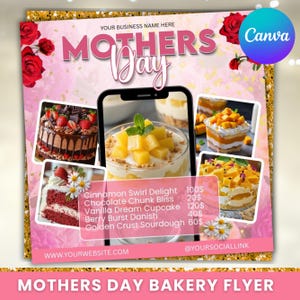 Muttertagsbäckerei-Flyer, Mai-Backverkauf-Flyer, Flyer für süße Leckereien, Bake-Shop-Flyer, Kuchengebäck-Flyer, Muttertags-Flyer, Canva editierbar