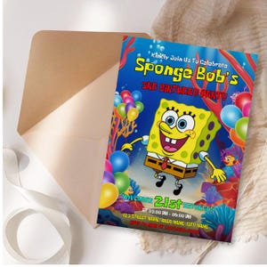Sponge Cake Birthday Invitation, Cartoon Party Invitation, Sponge Bob Invite, Birthday Party Invitation, Printable Template, Canva Editable