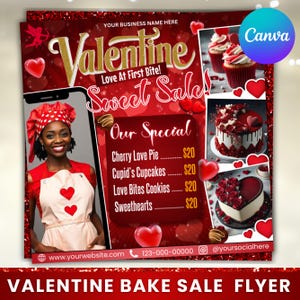 Valentine Bake Sale Flyer, Valentine Sweet Treats Flyer, February Bake Sale Flyer, Bake Shop Flyer, Cake Pastry Dessert Flyer,Canva Editable