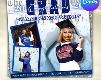 Afgestudeerde flyer, afstudeerfeest flyer, afstudeeruitnodiging, collegebesluit, klasse van 2026 flyer, senior afstudeerder aankondigen, Canva bewerkbaar