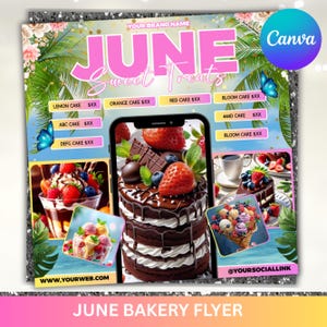 June Bakery Flyer, Summer Bake Sale Flyer, Bakery Flyer, Bake Sale Flyer, Sweet Treats Flyer, Cake Pastry Flyer, June Bakery, Canva Editable
