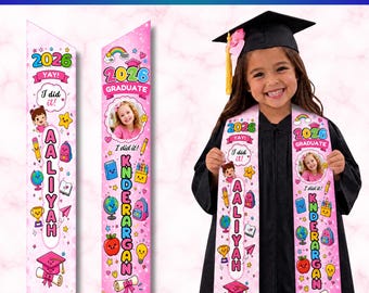 Custom Name Kindergarten Graduation Stole, Personalized Kids Kindergarten Sashes Class of 2026, Boy Girl Pre-K Grad Gift, Canva Editable