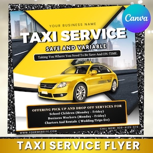 Ulotka o usługach taksówkarskich, Ulotka o usługach taksówkarskich, Szablon ulotki o usługach taksówkarskich Uber, Ulotka o usługach taksówkarskich Minicab, Ulotka z cennikiem, Canva Edytowalna