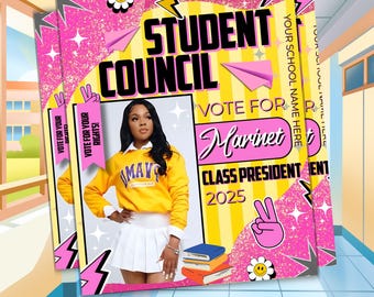 Student Council Campaign Flyer, School Election Flyer, Council Campaign Poster, Digital Council Flyer, School Election Poster,Canva Editable