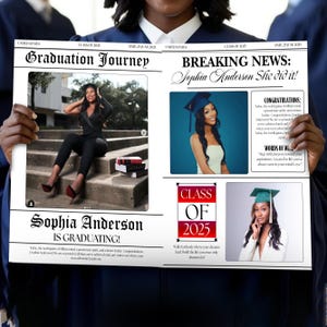 Graduation Newspaper Template, Graduation Template, Graduation Journey, Class of 2025 Newspaper, Newspaper Announcement, Canva Editable