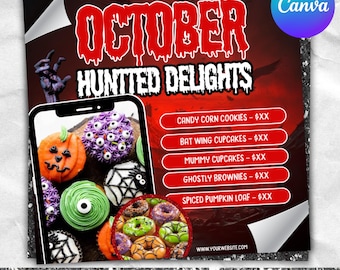 October Bake Sale Flyer, Halloween Sweet Treats Flyer, Bakery Flyer, Dessert Flyer, Cake Pastry Flyer, Bakery Shop Template, Canva Editable