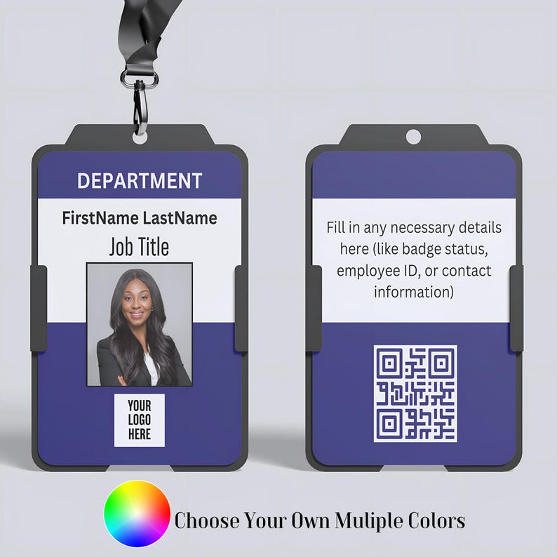 ID card Template, Custom Id Card Template, Office ID Card Template, Printable Staff Badge, Student & Teacher ID card, Canva Editable