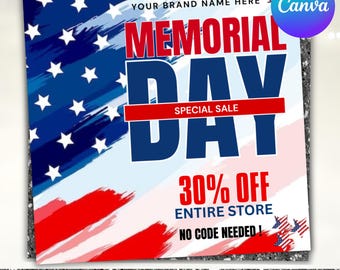 Memorial Day Flyer, Memorial Day Special Sale Flyer, Holiday Sale Flyer, Flash Mega Sale Flyer, Memorial Day Books Open, Canva Editable