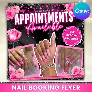 Nail Booking Flyer, Nail Flyer, Nail Tech Flyer, Nail Appointments, Book Now Flyer, Nail Deal Flyer, Nail Special Sale Flyer, Canva Editable