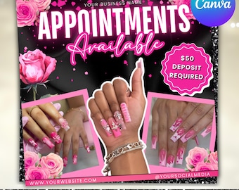 Nail Booking Flyer, Nail Flyer, Nail Tech Flyer, Nail Appointments, Book Now Flyer, Nail Deal Flyer, Nail Special Sale Flyer, Canva Editable