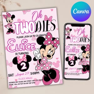 Oh TWOdles Birthday Invitation, Minnie Mouse 2nd Birthday Invitation, Oh Twodles Invitiation, Mickey Birthday Invite, Editable Oh TWOdles Birthday Invitation, Oh Twodles Invitation, Mickey Birthday Invite, Minnie Mouse 2nd Birthday Invitation, Digital 2nd Birthday Cute Mouse Second Birthday Invite Oh Twodles Invitation Boho Minnie Invite, Mickey Mouse Invitations, Mouse Editable Invitation, Mickey Twodles invite, Birthday Invitation, Birthday Party Invitation, Canva Template