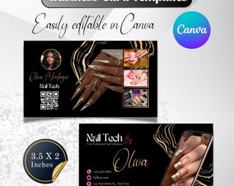 Tarjeta de presentación para técnico de uñas, plantilla imprimible para Instagram, peluca de pestañas para peluquero, código QR, descarga digital, editable en Canva