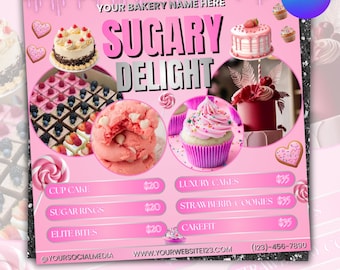 Flyer bake-sale, bakkerij-flyer, bakkerij-flyer, flyer met lekkernijen, taartgebak-flyer, flyer met zoete aanbiedingen, dessertflyer, canvas bewerkbaar