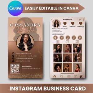 Cartão de visita do Instagram, design de modelo de cartão de visita, modelo de cartão de visita, artista de beleza, tranças, cabelos, unhas, cílios, QR, Canva editável