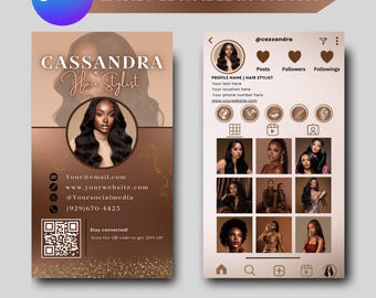 Visitenkarte, IG-Visitenkarte, Treuekarte, DIY-Rabattkarte, Visitenkarte, Schönheitssalon Ästhetik Zöpfe Haare Bilden, Canva Bearbeitbar