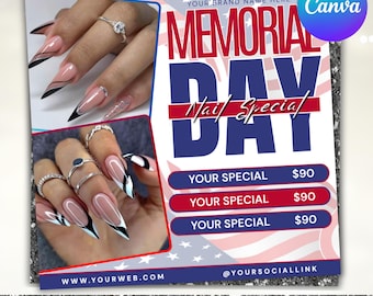 Memorial Day Booking Flyer, Memorial Day Flyer, Memorial Day Sale Flyer, Memorial Day Special Sale, Memorial Day Books Open, Canva Editable