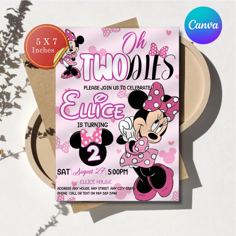 Oh TWOdles Birthday Invitation, Minnie Mouse 2nd Birthday Invitation, Oh Twodles Invitiation, Mickey Birthday Invite, Editable Oh TWOdles Birthday Invitation, Oh Twodles Invitation, Mickey Birthday Invite, Minnie Mouse 2nd Birthday Invitation, Digital 2nd Birthday Cute Mouse Second Birthday Invite Oh Twodles Invitation Boho Minnie Invite, Mickey Mouse Invitations, Mouse Editable Invitation, Mickey Twodles invite, Birthday Invitation, Birthday Party Invitation, Canva Template