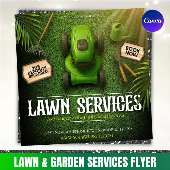 Lawn Service Flyer, Gardening Services Flyer, Landscaping Flyer, Lawn Care, Yard Care Services, Social Media, Business Flyer, Canva Editable