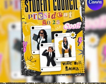 Student Council Campaign Flyer, School Election Flyer, Council Campaign Poster, Digital Council Flyer, School Election Poster,Canva Editable