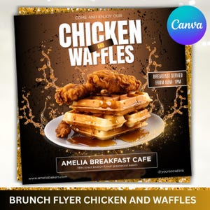 Chicken & Waffles Brunch Flyer: Restaurant Marketing (Canva Editable)