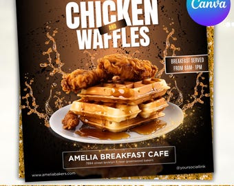 Chicken & Waffles Brunch Flyer, Restaurant Marketing, Bar and Grill, Brunch Event, Chef Flyer, Digital Download, DIY Temp, Canva Editable